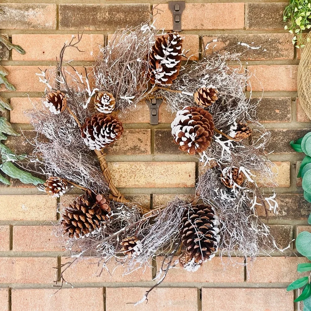 *Snow Fallen Twig & Pinecone Wreath, 24”